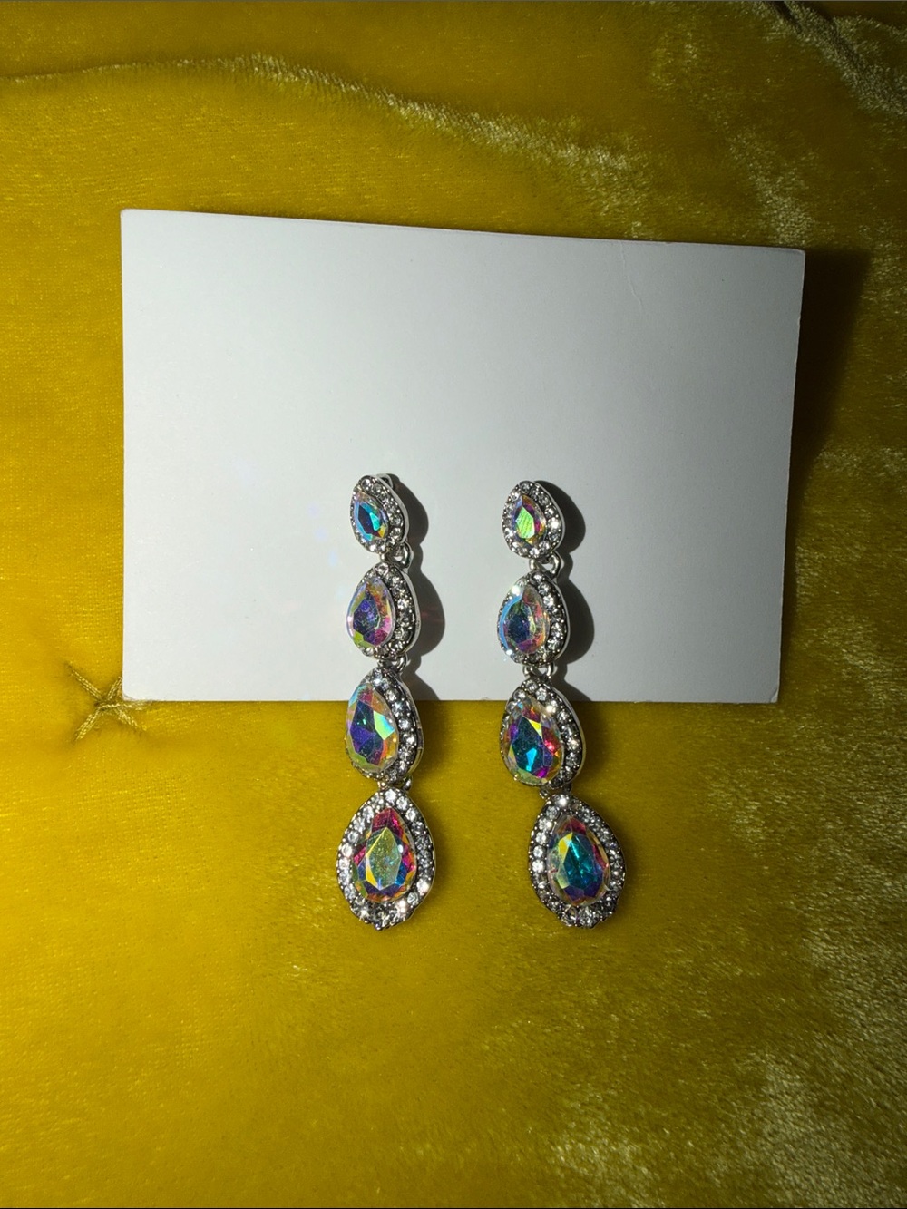 Iridescent Teardrop Dangle Earrings - Silver Tone